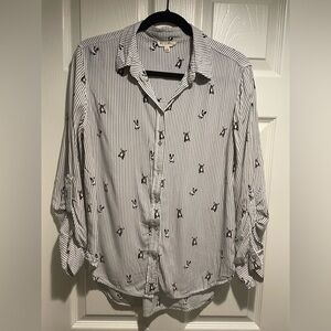 Jane and Delaney French Bulldog Striped Button Down Size M